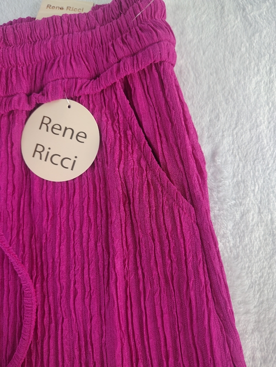 Rene Ricci Crinkle Drawstring Pants in Fuchsia Pink - Picture 2 of 11